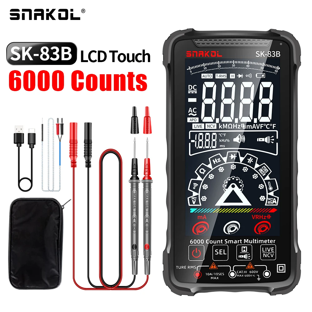 

SK83B Smart Digital Multimeter Touch 6000 Counts Multimetro Test Rechargeable Multitester AC/DC Voltage Tester Current Tools