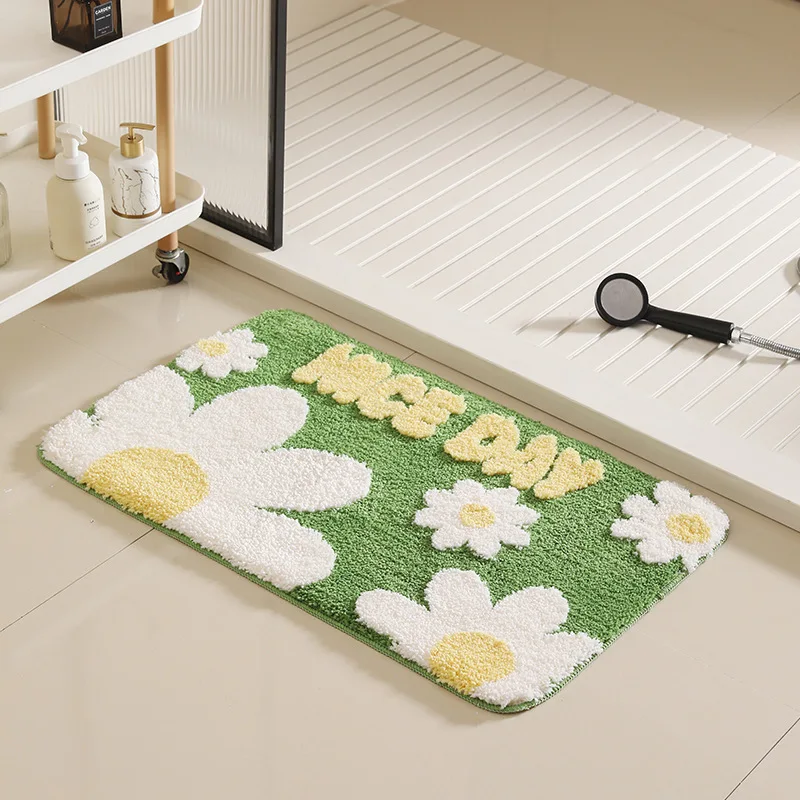 

Water Absorbent Anti-Slip Bathroom Mat Bedroom Door Mat Plush Toilet Rug Rectangular Home Decorative Floor Mat Plant Floral P...