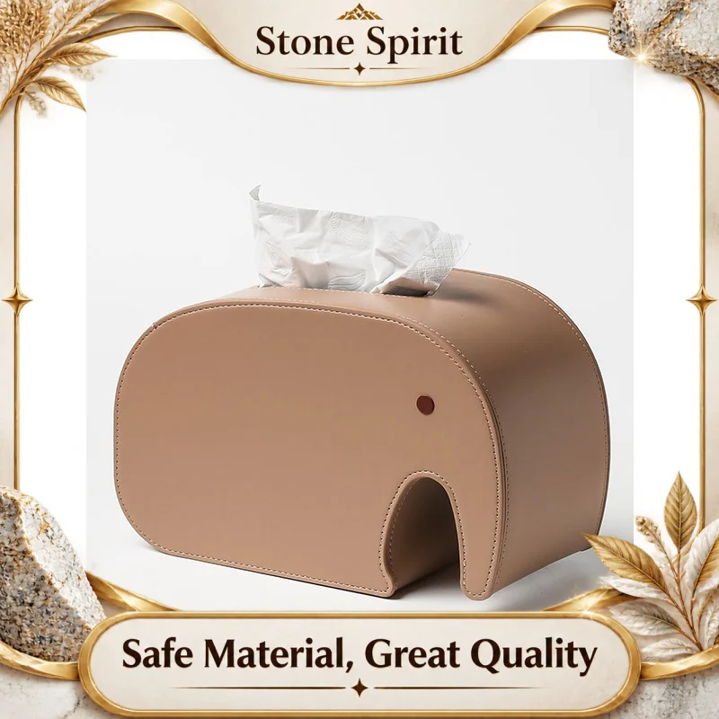 Luxury Elephant PU Leather Tissue Box, Elegant Paper Napkin Holder for Living Room Table, Unique Home Decoration Gift Idea