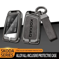 Zinc Alloy Car Remote Control Key Case Cover Holder Shell Fob for Skoda Kodiaq Protection Key Chain Buckle Keyless Accessories