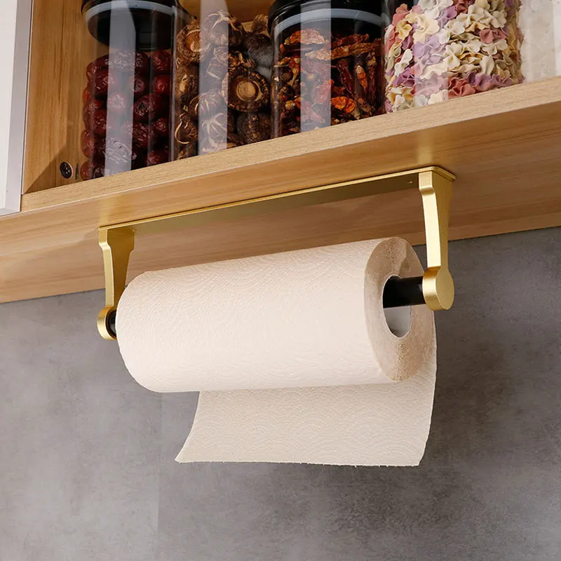 

Space aluminum black gold square cabinet kitchen tissue holder bathroom roll paper holder non perforated toilet paper holder