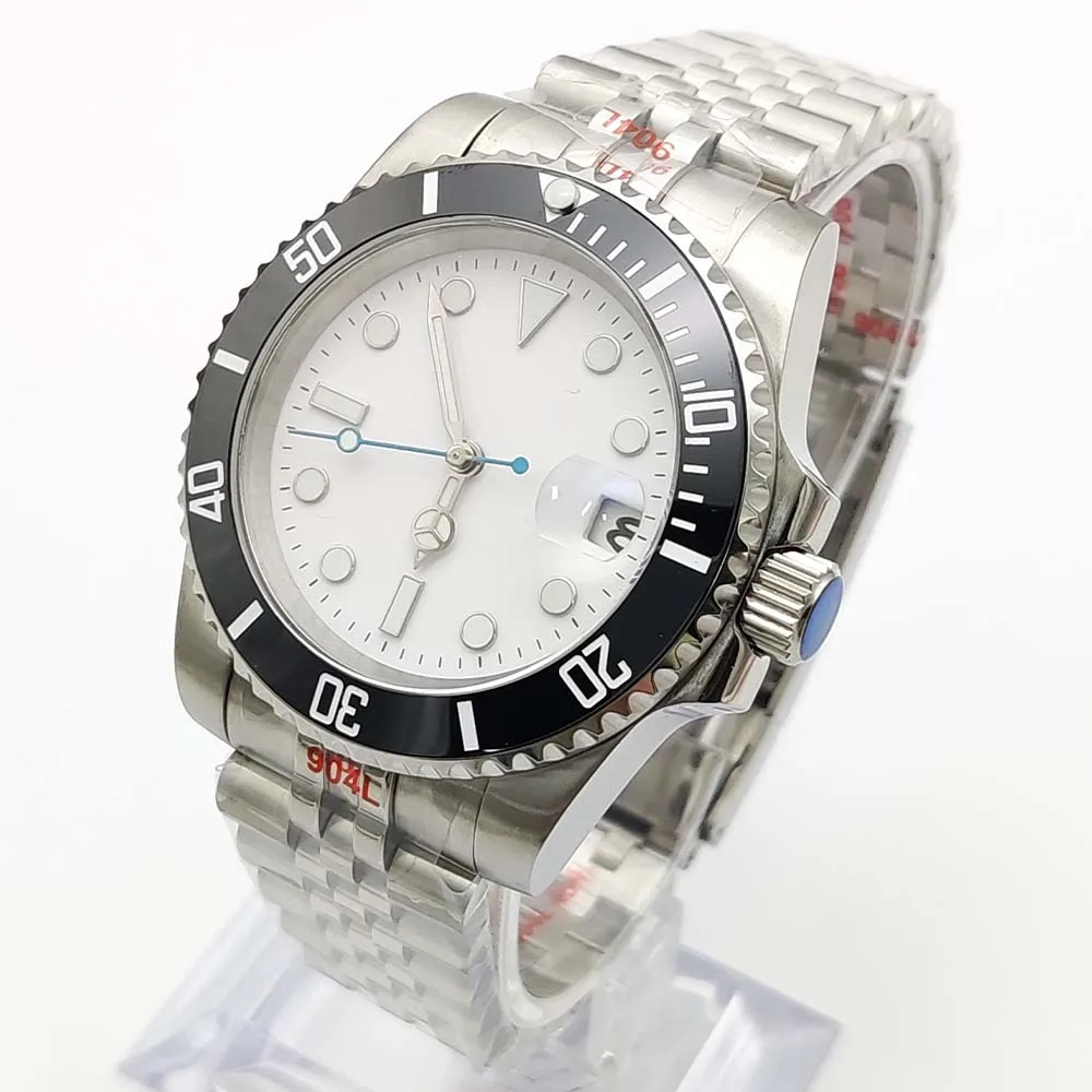 5-kleuren 40Mm Nh35 Roestvrij Staal Automatisch Herenhorloge Saffier Kristal Roterende Ring Lichtgevend Mechanisch Polshorloge