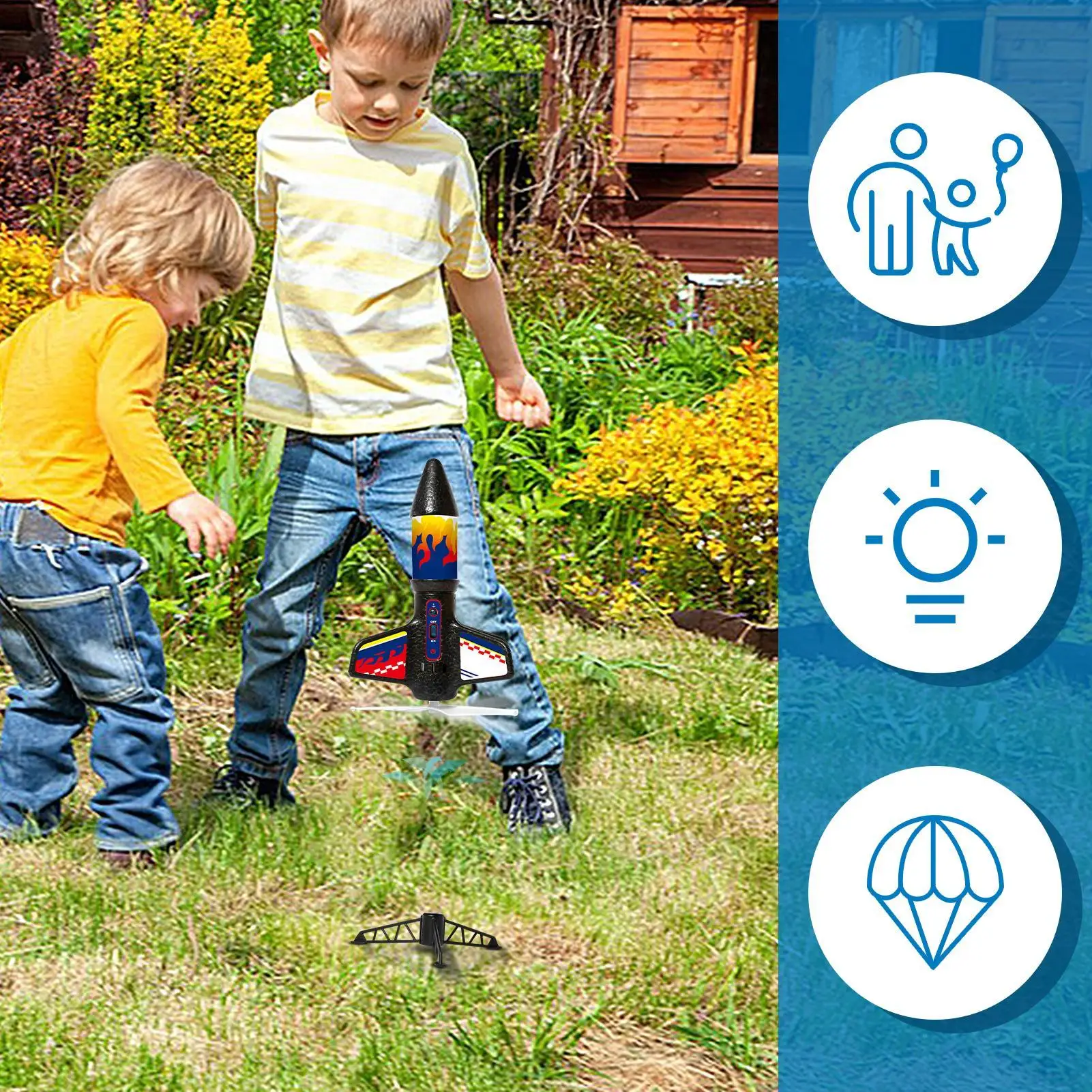 Juguete de cohete para niños, juguete de lanzamiento de cohetes con paracaídas, aprendizaje de ciencia, juego deportivo, actividad de grupo para interacción entre padres e hijos