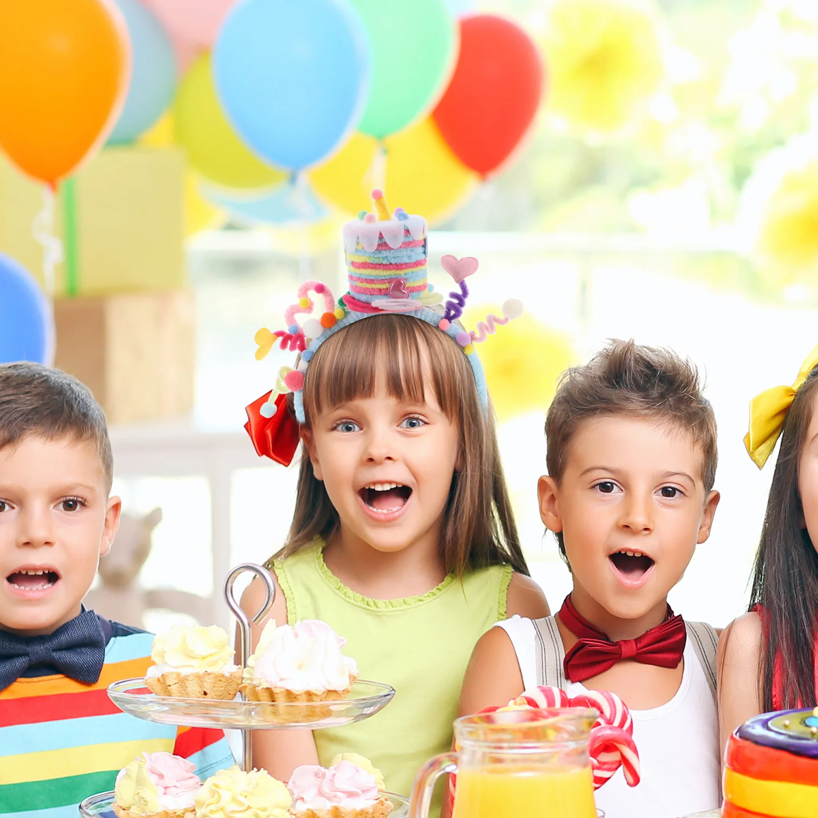 

Birthday Headband Cake Twist Stick Artistic Photo Prop Fun Party Accessory Colorful Cute Decoration for Celebrations