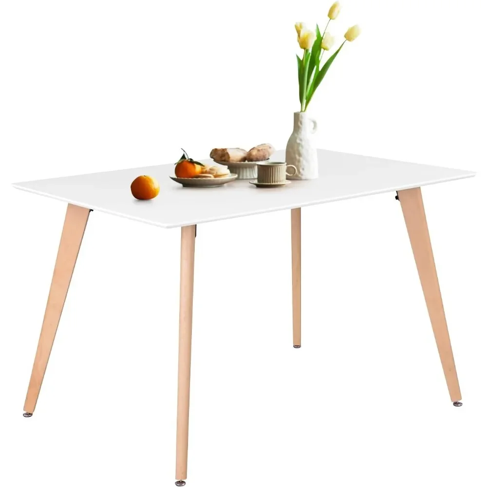 

Minimalist Rectangle Dining Table with Round Beech Wood Legs for Home Kitchen Living Room Corner Small Spaces Leisure