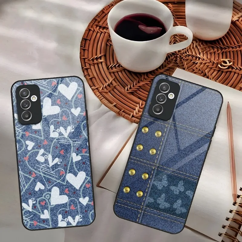 Jeans Cowboy Denim Printed Phone Case For Samsung A52 A71 A21 A22 A31 A20 A72 A81 Galaxy A14 A54 A34 M14 Glass Design Cover