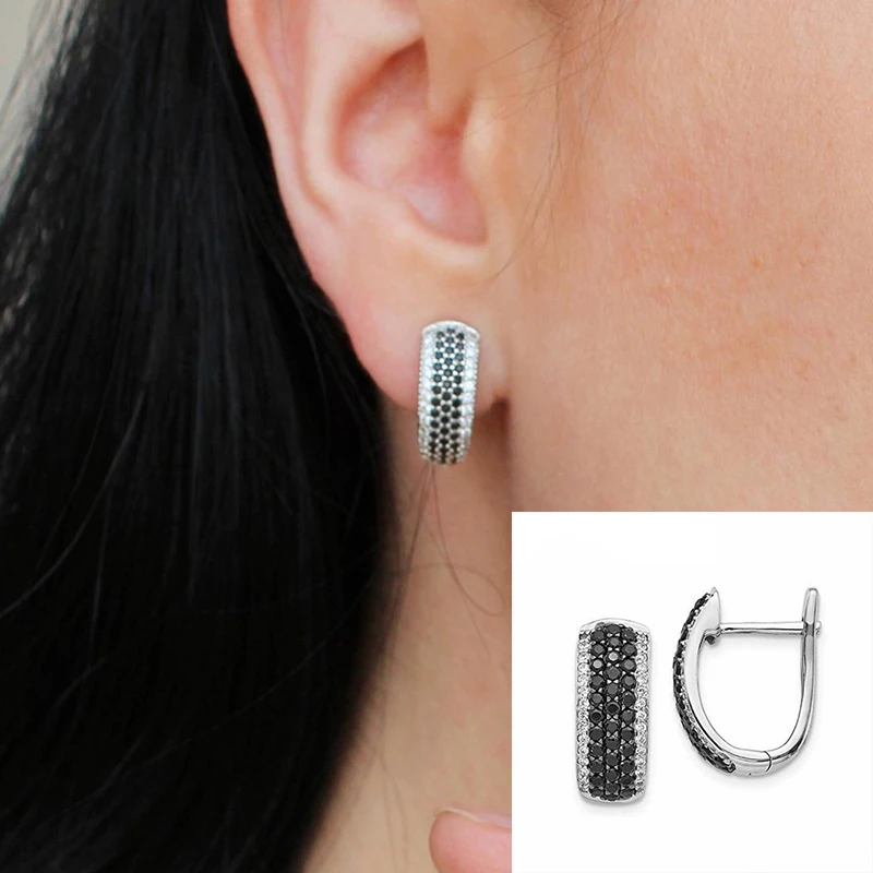 Huitan Silber Farbe Schwarz/Weiß CZ Creolen für Frauen Moderne Modische Weibliche Ohrringe Luxus Hochzeit Schmuck