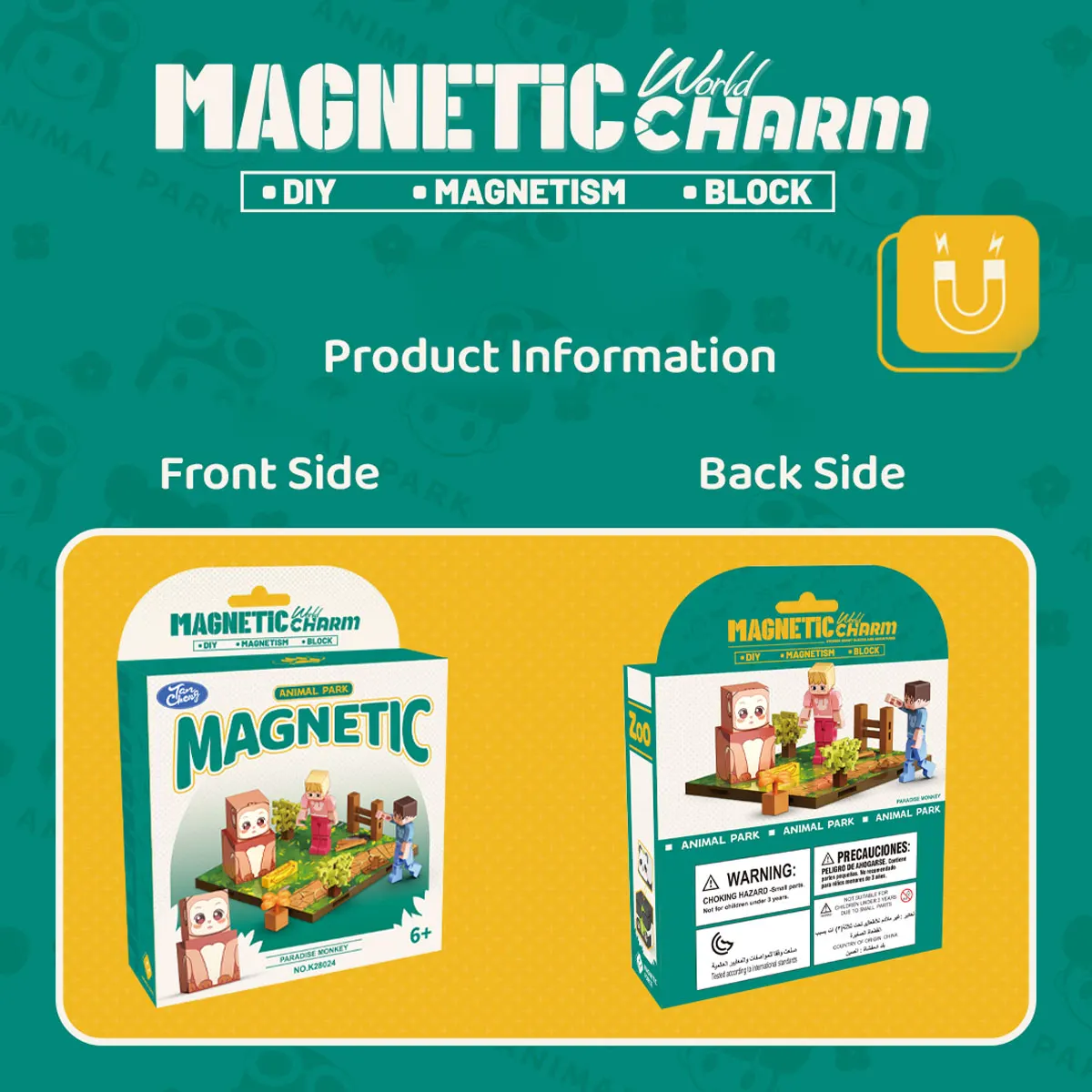 Magnetic World - Cardboard Series Magnetic Character Animal Building Blocks Magnetic Building Blocks DIY Toys in Various States