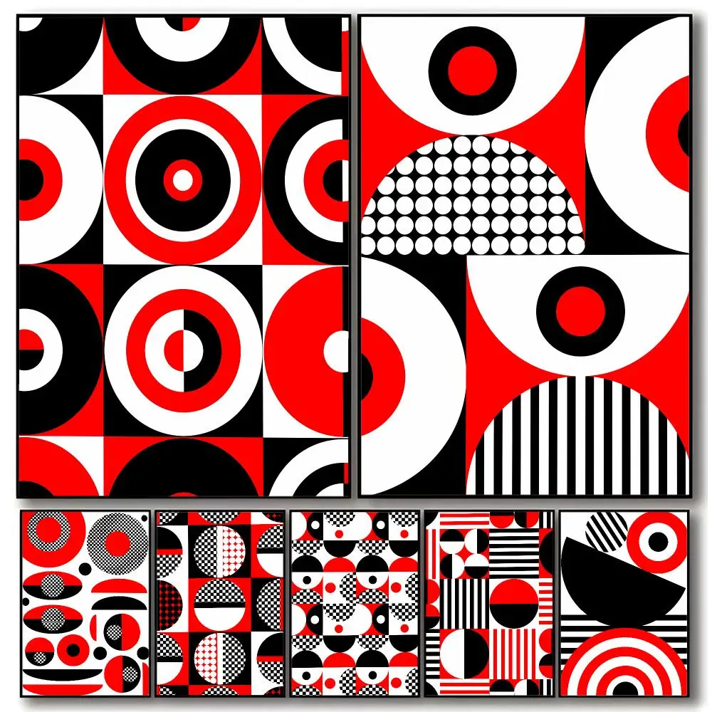 Modern R-Red Black And White Abstract Geometric Poster Aesthetic Dorm & Bedroom Wall Art Decor
