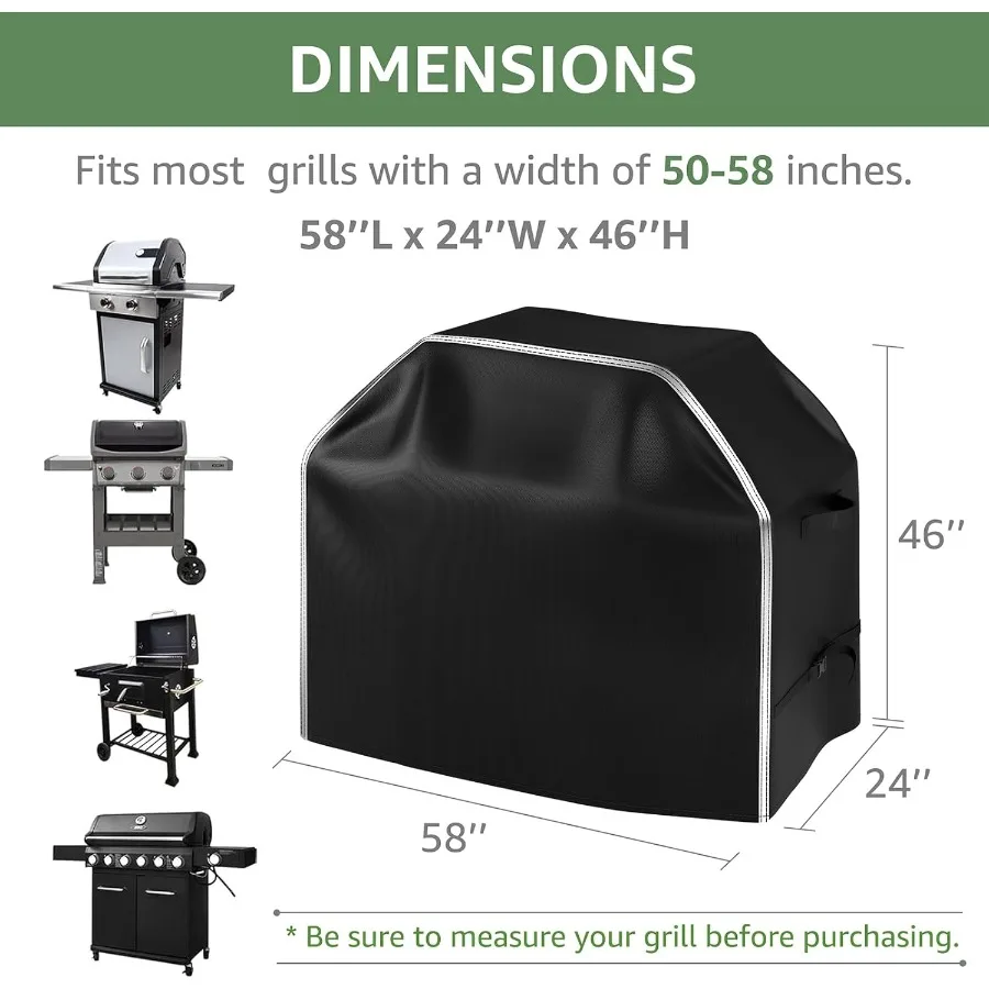 58인치 헤비 듀티 방수 600D 야외 그릴 커버 (가스 바베큐 그릴 보호용, 자외선 및 색바램 방지, 야외 활동에 이상적)
