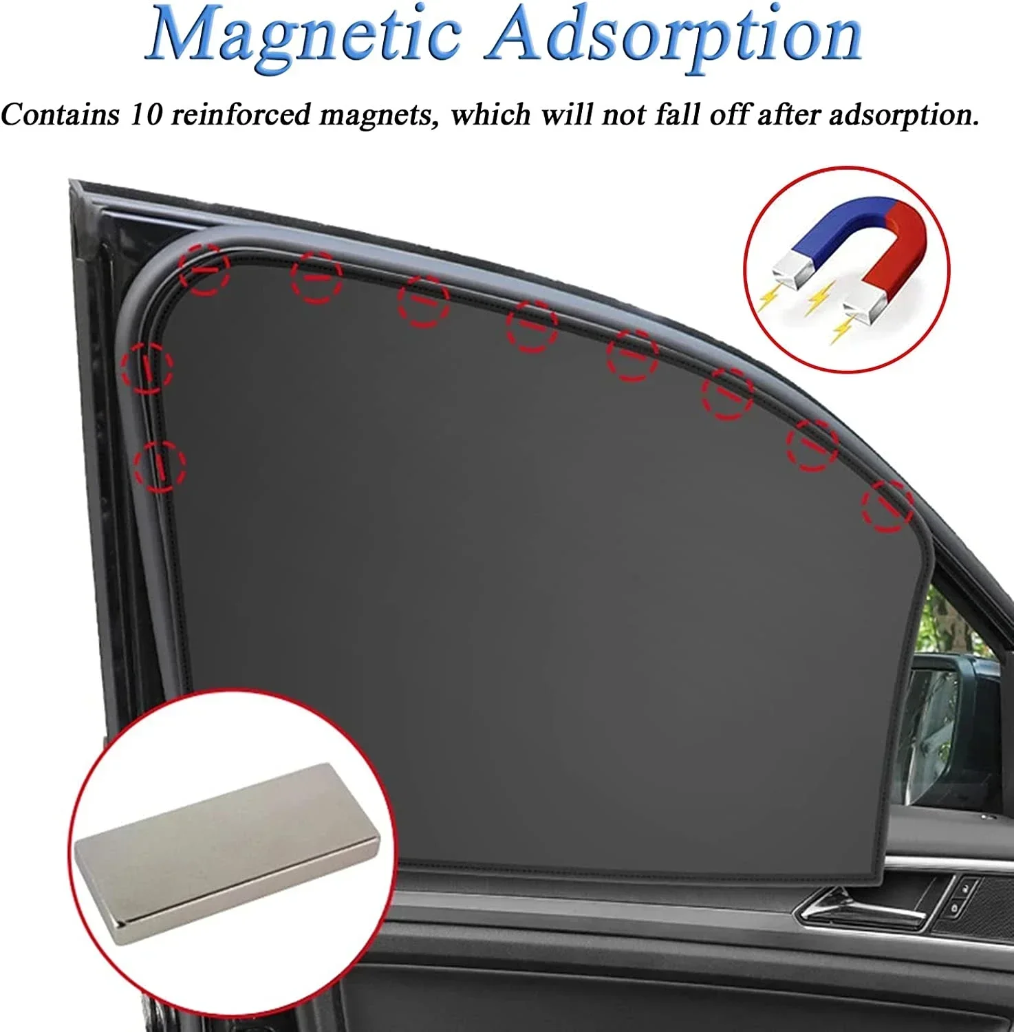 Car Strong Magnet Adsorption Window Cover Sunshade Blackout Heat Insulation Car Window Curtain Side Window Auto Film Accessories