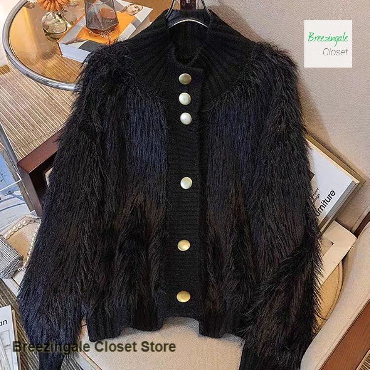 Pull français à col semi-haut, doux, cireux, vent paresseux, automne et hiver, tenue pour femme, manteau cardigan tricoté en velours de vison de haute qualité.