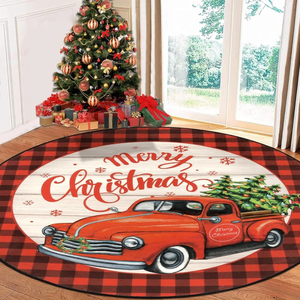 Christmas Activities Tree Design Round Rug NonSlip Floor Mat for Festive Living Room Bedroom Decor Holiday Party Home Carpet