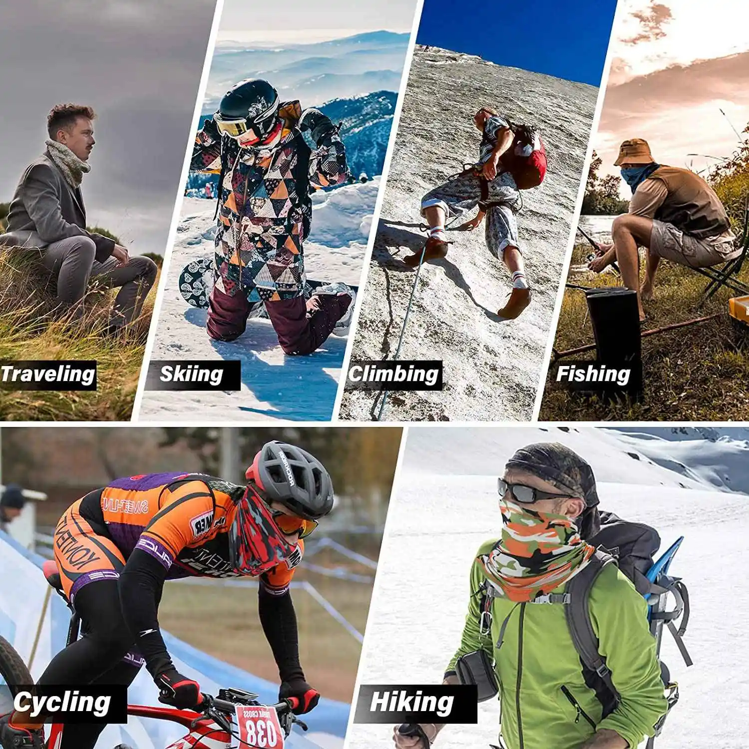 

Набор из 5 штук: многофункциональные балаклавы-маски для лица XSXS-5 (унисекс), защита от УФ-излучения, шарф-капюшон, головной убор