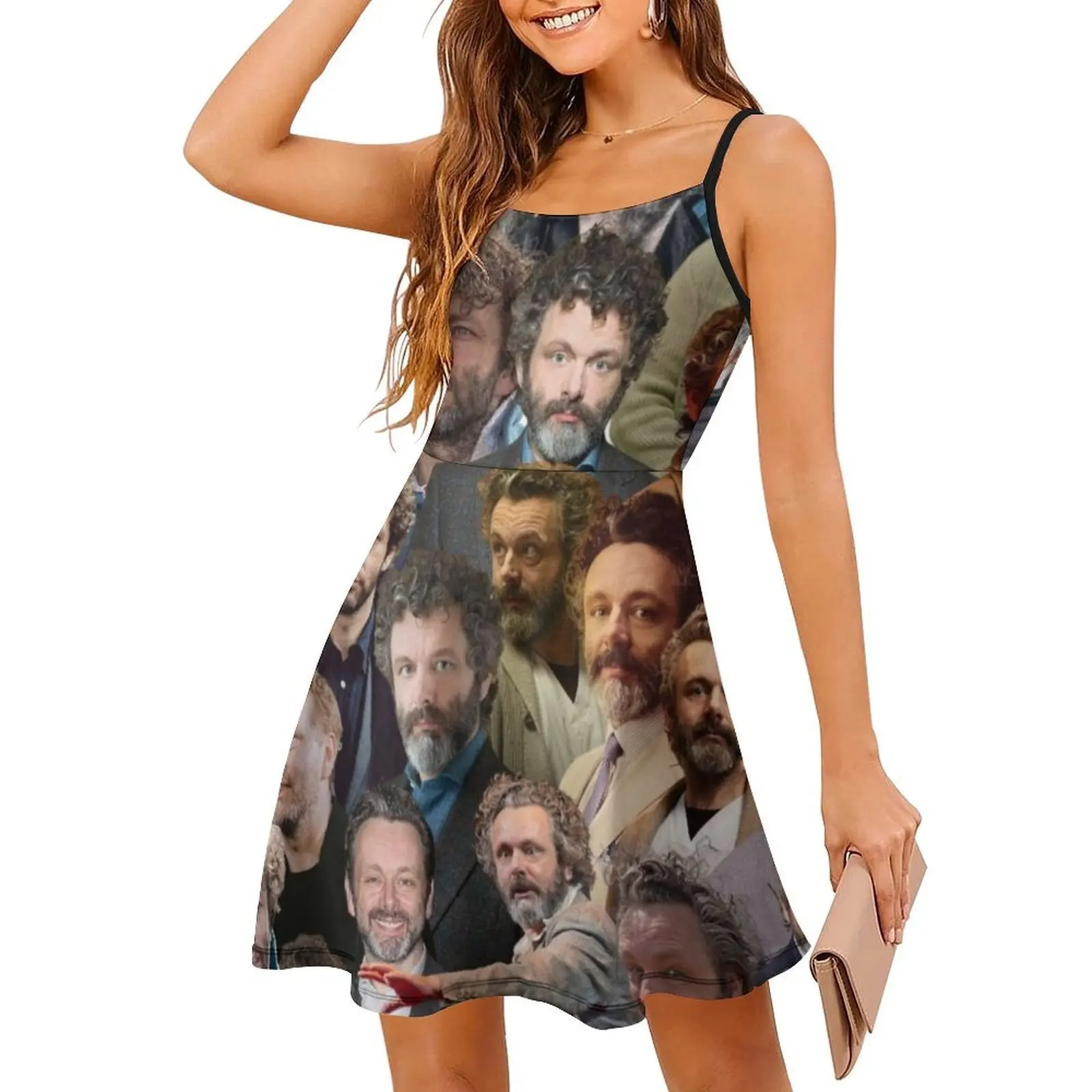 فستان مايكل شين بوهيمي بدون أكمام للنساء مطبوع عليه فساتين حفلات الشاطئ مايكل شين صور كولاج مايكل #3