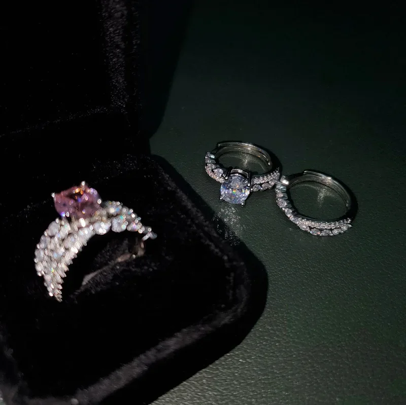 

MDL Moissa!ite style Plated 18k sweet cool ring Europe and the United States micro-set zirconium finger ring female