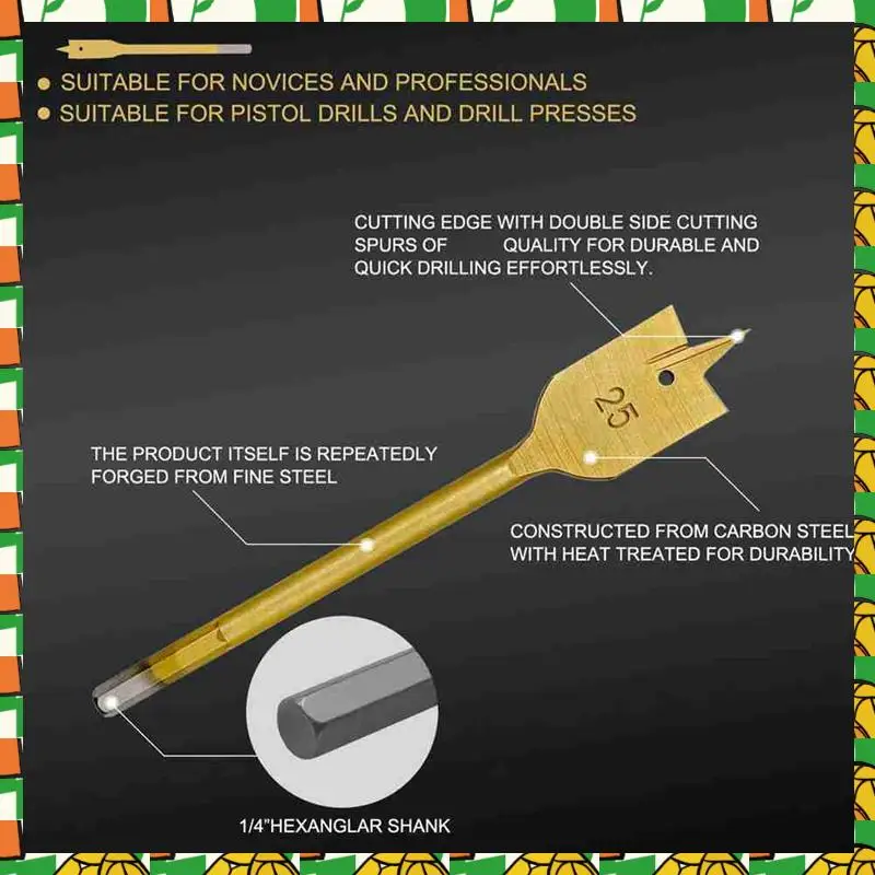 

13Pcs Titanium Plated Flattened Drill Bit Set Hex Shank Woodworking Hole Opener 6-35Mm Easy To Use