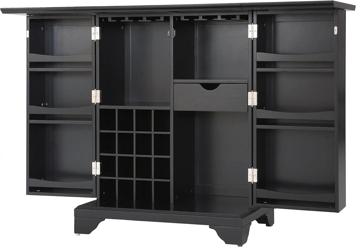 Lafayette Expandable Bar Cabinet with Storage Shelves, Drawer, and Wine Rack, Black