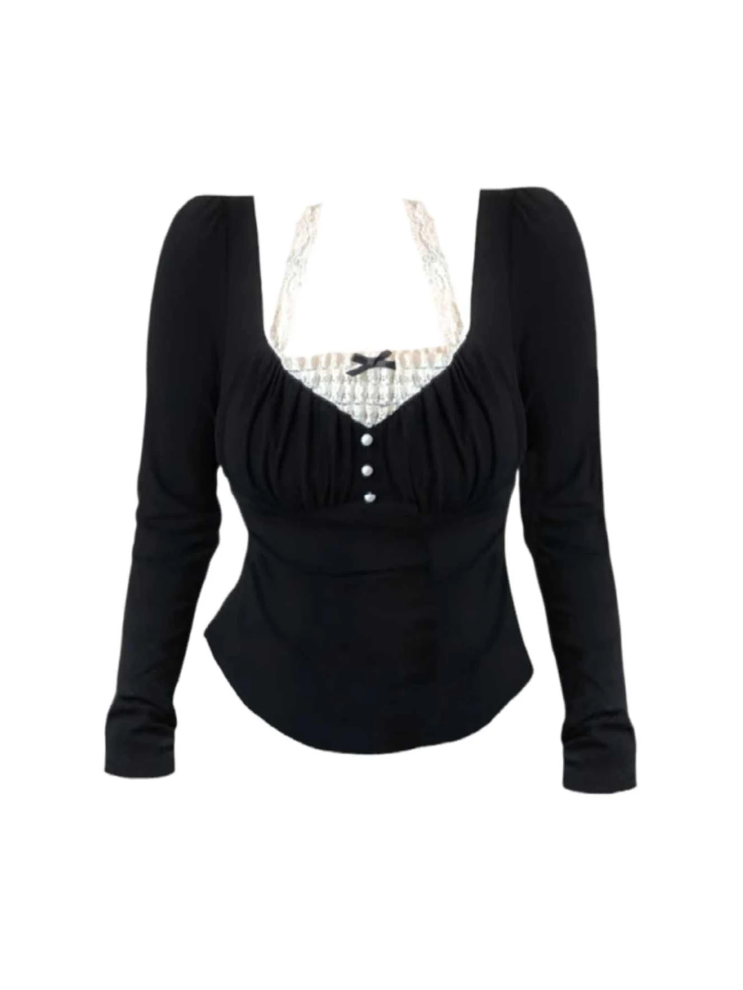 

Women Black Gothic Patchwork T-shirt Y2k Gyaru Tee Top Vintage 90s Aesthetic Long Sleeve Cropped T-shirts Emo 2000s Clothes 2025
