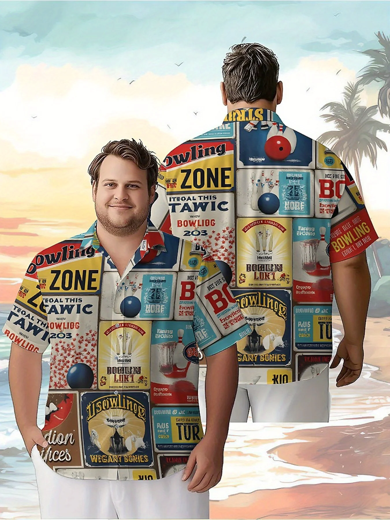 Men's Plus Size Hawaiian Shirts Vintage Bowling Pattern,Premium Comfort Youth Clothes,Y2K Tops