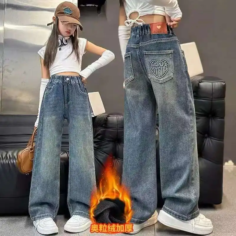 

Wide Leg Jeans for Girls Children's Spring Autumn Loose Vintage Straight Retro Denim Pants Fashion Teenage Kids Trousers 4-14 Y