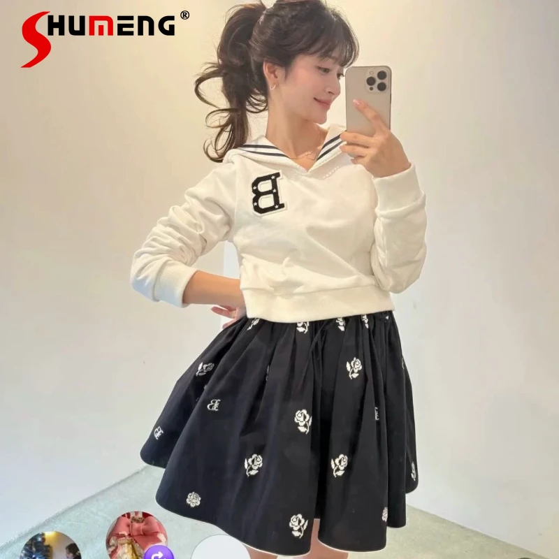 

Japanese Fashion Sweet Navy Collar Hoodies Spring and Autumn 2026 Female Sports Clothes Ladies Casual Basic Long-sleeved Top