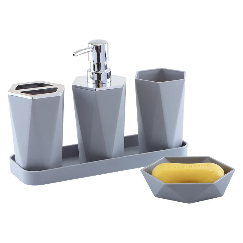 1 Set Of Bathroom Accessories 5 Piece Set Of Toiletries Imitation Resin Plastic Bamboo Wood Combination Bathroom Set