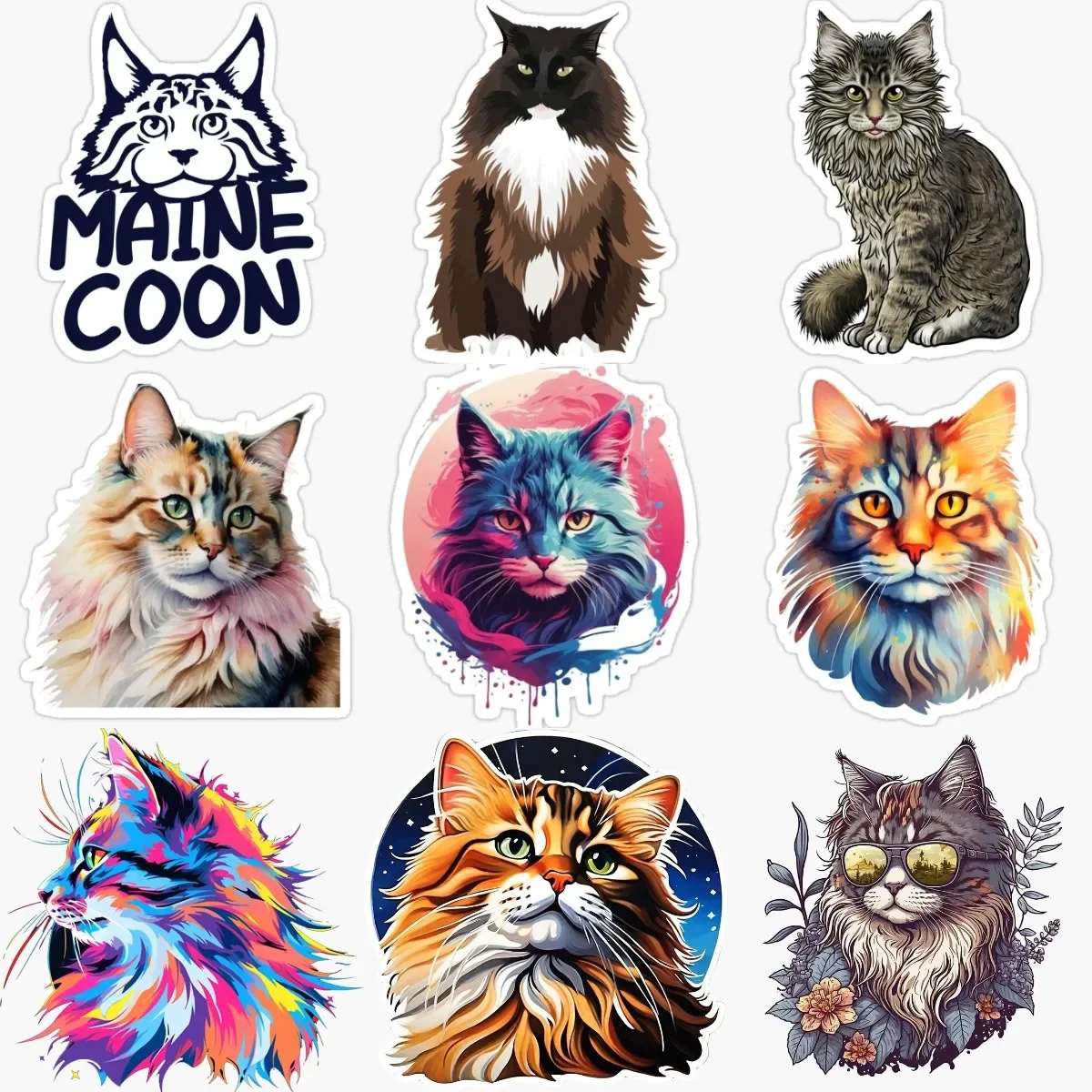 

Creative Maine Coon Cat Pets PVC Waterproof Stickers for Decorate Car Van Bicycle Fridge Window Wall Helmet Decal