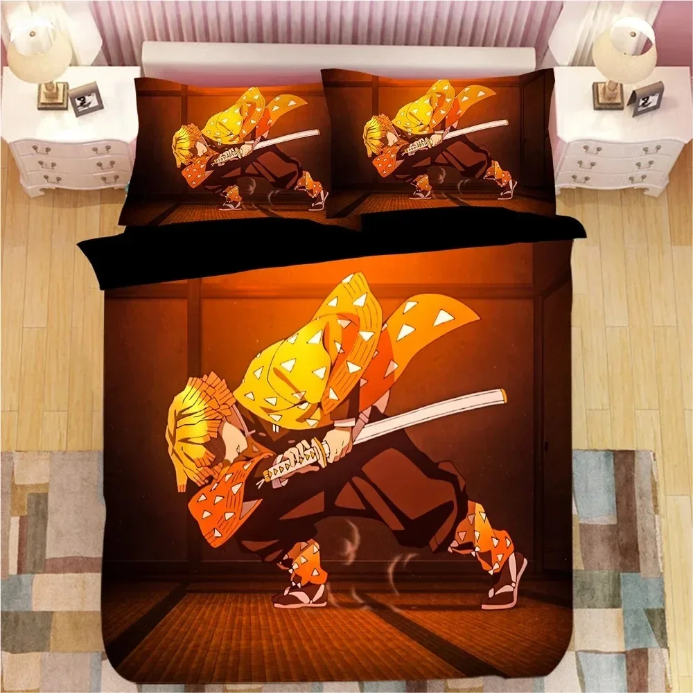 Zestawy pościeli Demon Slayer Cartoon Comforter Pościel Chłopcy Dzieci Pojedynczy Podwójny Rozmiar Miękka Pościel Home Decor Anime Kołdry Pokrowce