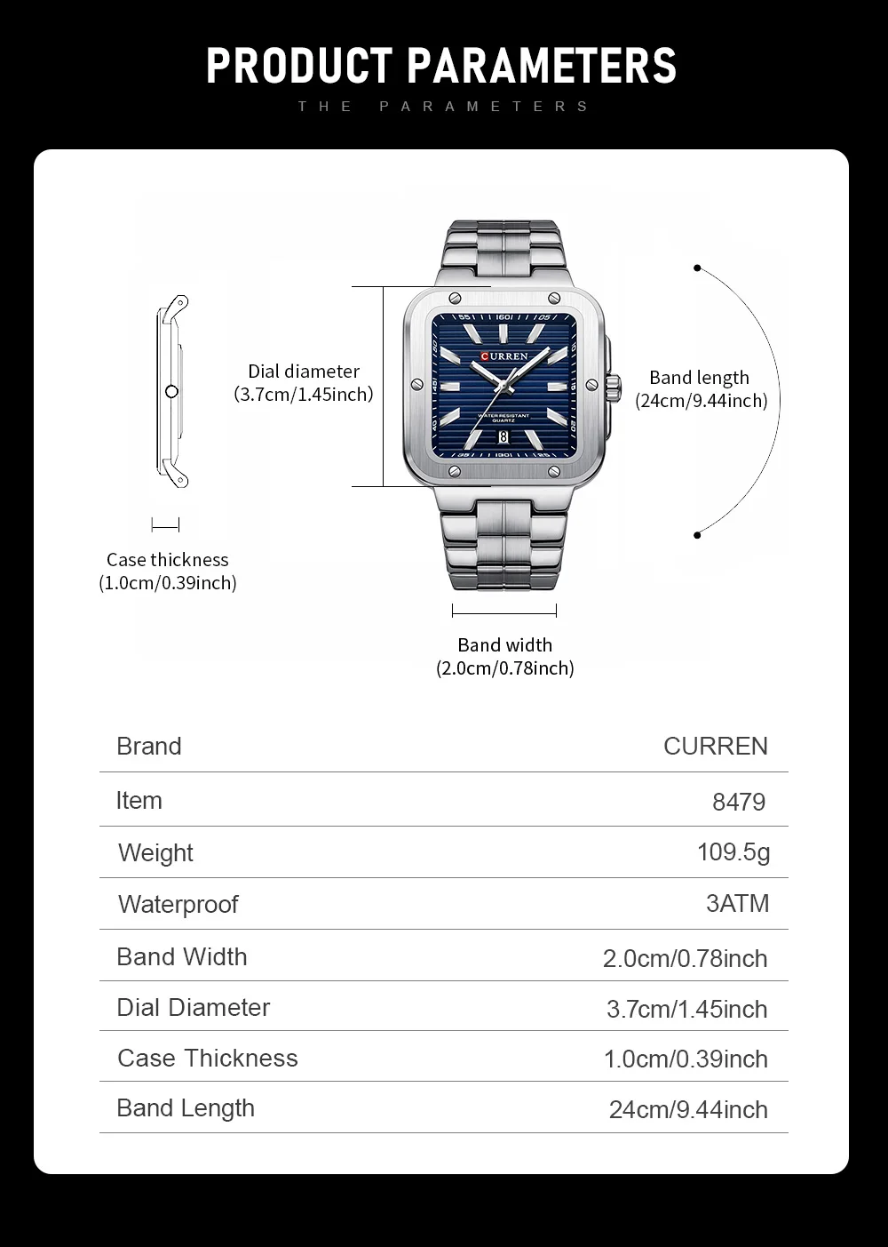 CURREN Einzigartige Quadratische Herrenuhr mit Grünem Zifferblatt - Edelstahlarmband, Business-Casual-Stil Quarz-Armbanduhren für Männer – Detail 6