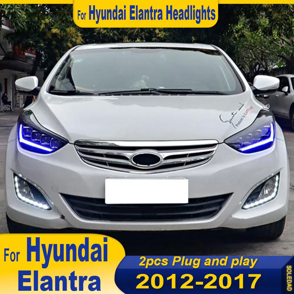 

Автомобильные фары для Hyundai Elantra 2012-2017, передний фонарь DRL, указатель поворота, динамический светодиодный объектив проектора Plug and play