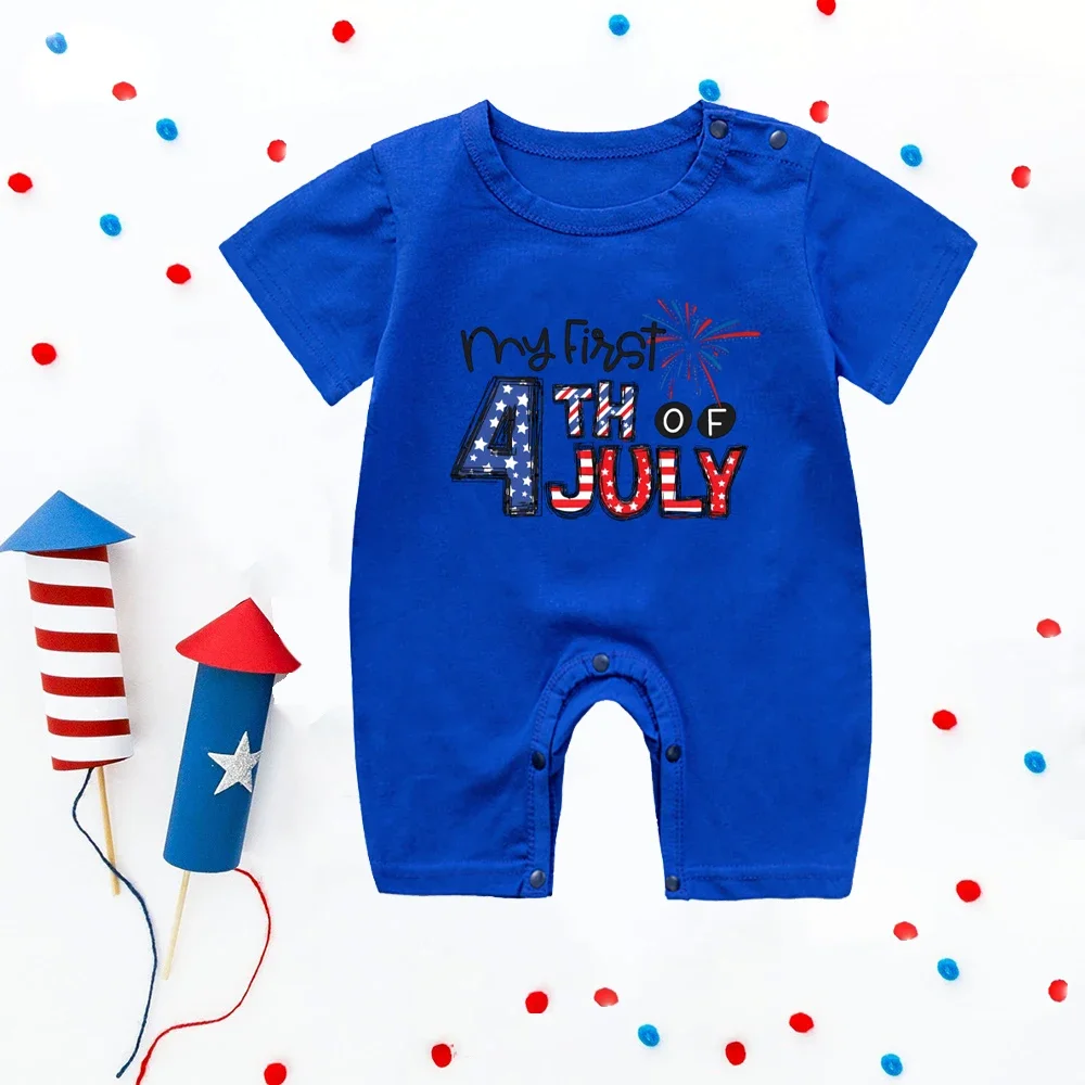 

My First 4th of July Print Infant Romper Short Sleeve Newborn Jumpsuit Round Neck Baby Bodysuit Independence Day Babys Gift