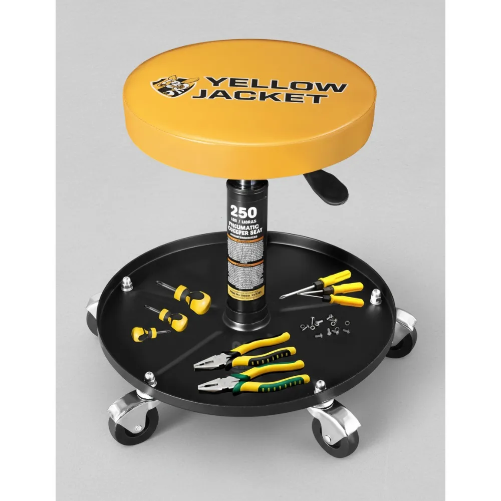 

Adjustable Height Rolling Mechanic Stool with Tool Tray - 360° Swivel Wheels for Garage Auto Repair