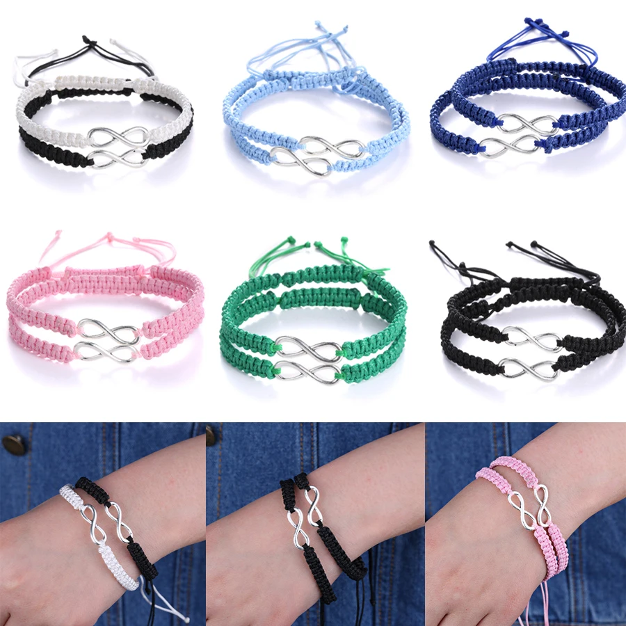 2Pcs/Set Lucky Braided Rope Bracelet For Men Women Couple Infinity Love Handmade Charm Bangles Friendship Party Jewelry Gifts