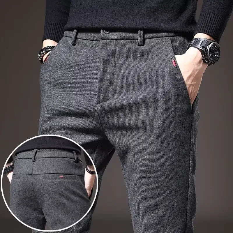 

2025 New Men Casual Trend Suit Pants Male Versatile Slim Fit Blazer Pants Straight Business Elasticity Dark Blue Trousers