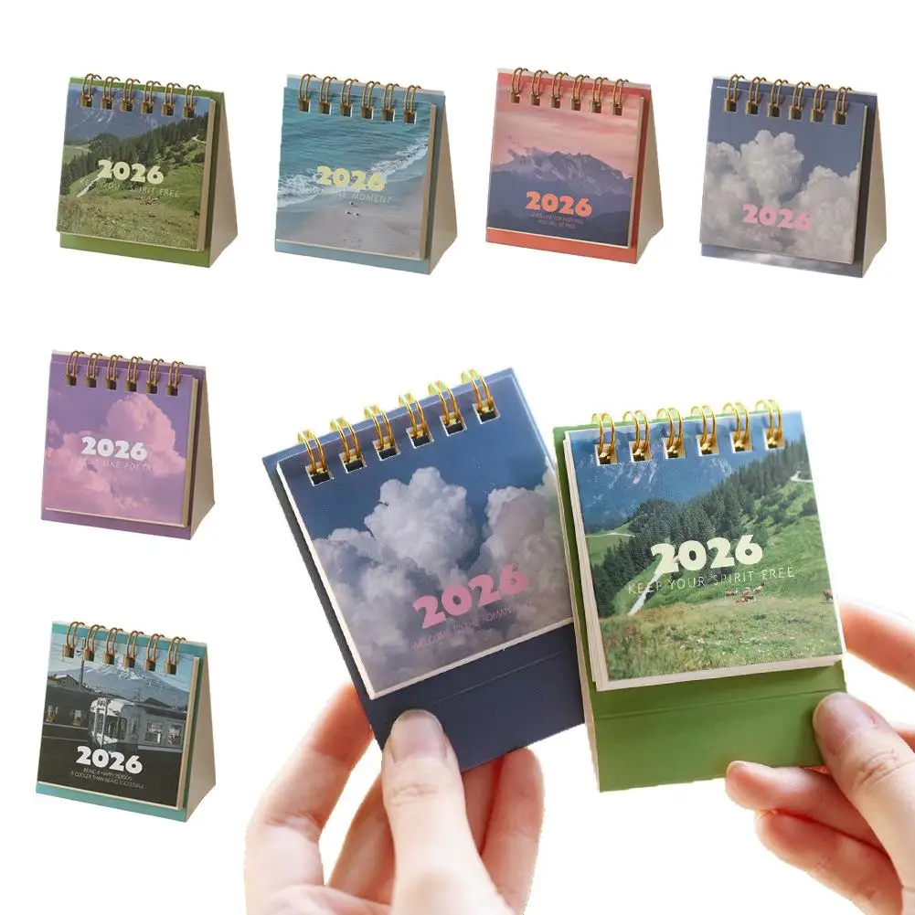 2026 Mini Desktop Calendar, Scenery Landscape Series with To-Do List Tracker, Cute Aesthetic Ins Style Desk Decor, Planner Note
