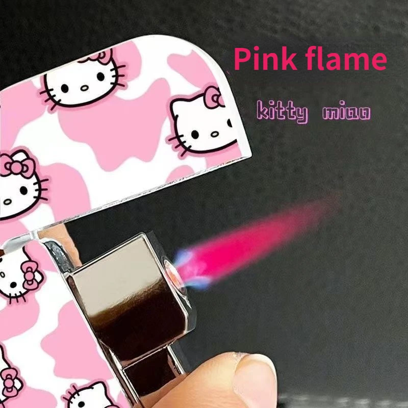 Pink Flame Creative Lighter Cute Cartoon Straight Butane Gas Cigar Lighter Portable mini Fuel lighter high value for boyfriend