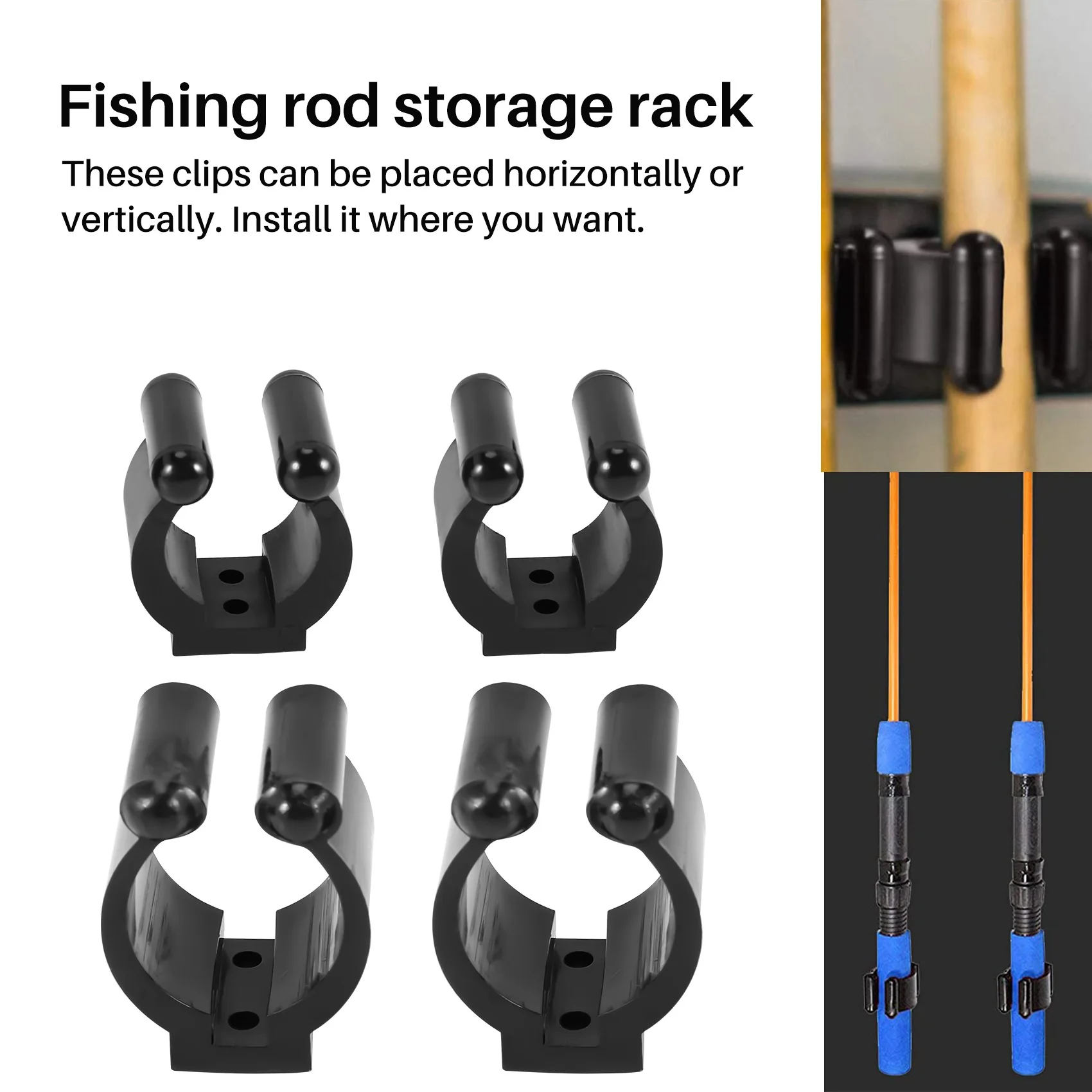 12 peças regular vara de pesca titular clipes de armazenamento rack 2 estilo & 6 pces cada estilo-grande para segurar alça, pequeno para segurar você