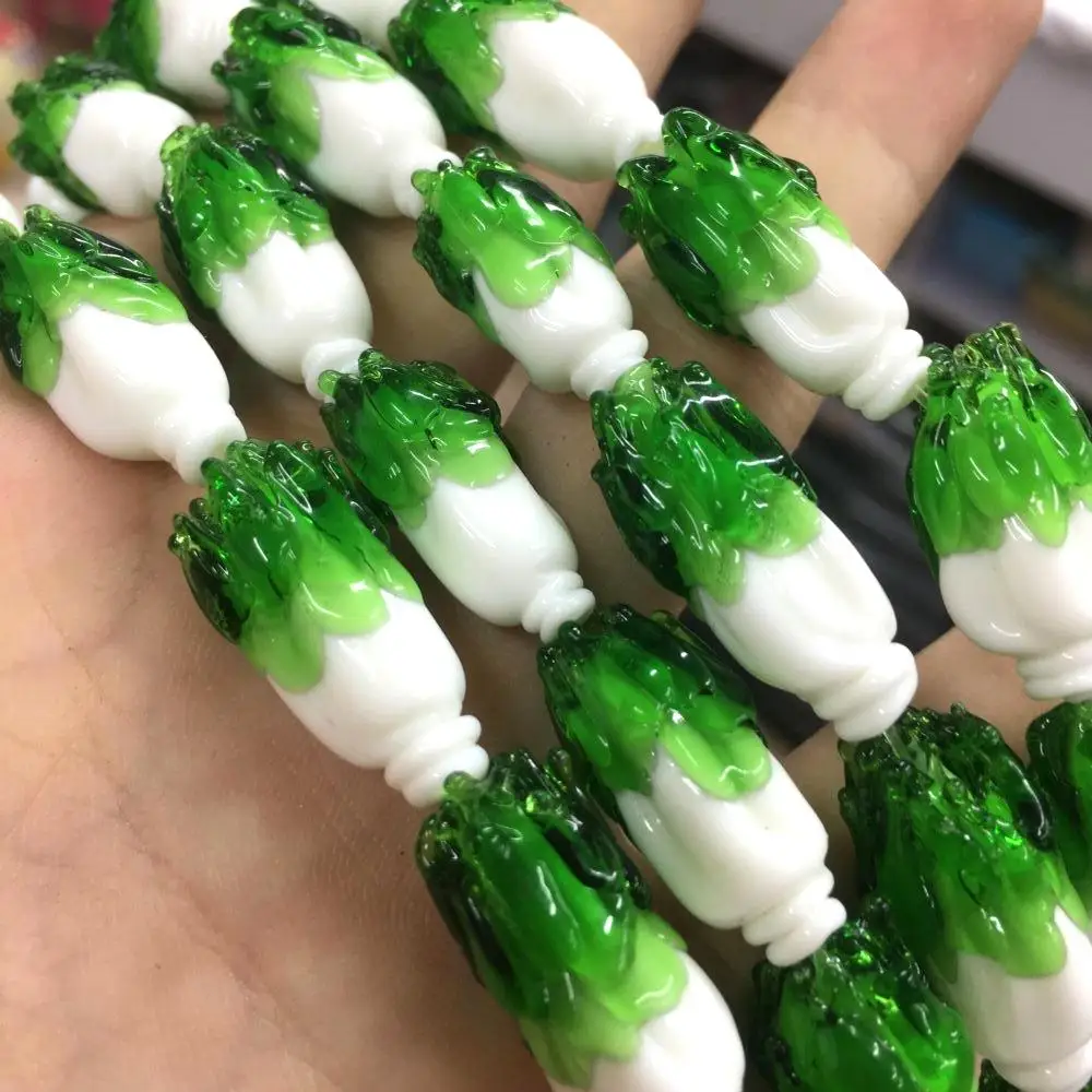 10pcs Wholesale Glass Green Vegetable Lampwork Glass Loose Beads Cute For Jewelry Making DIY Bracelet Necklace Craft Accessroeis