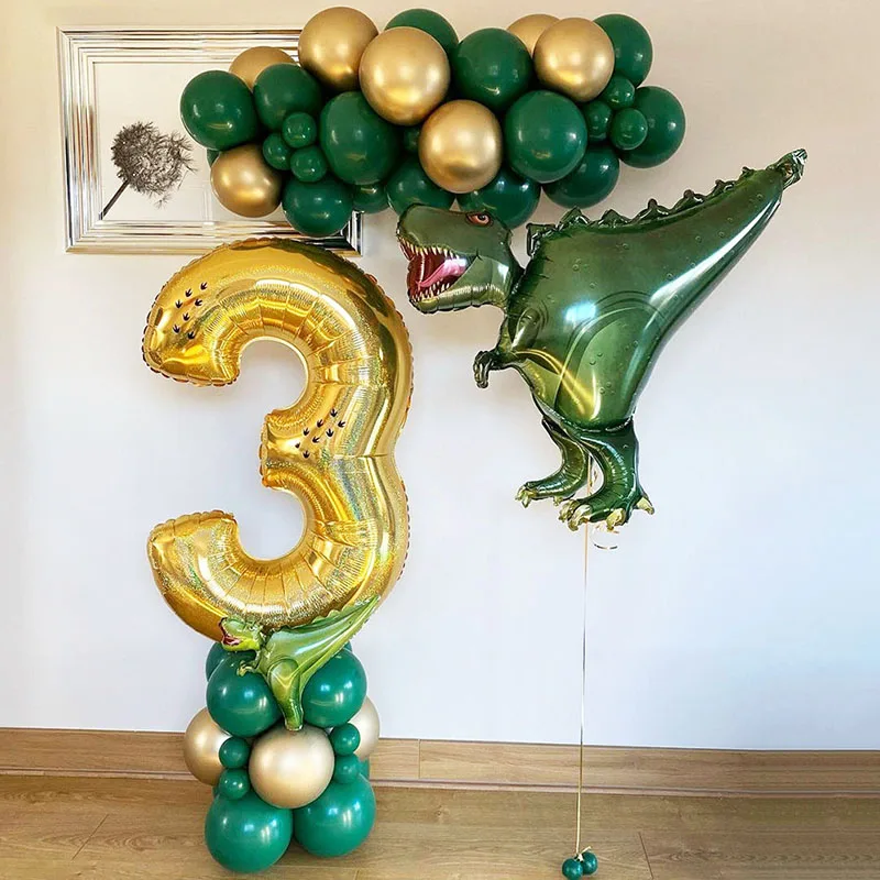 54pcs Dinosaur Birthday Party Decoration Balloons Arch Garland Kit  With Gold Number Ballon Kids Dino Themed Party Favors Globos