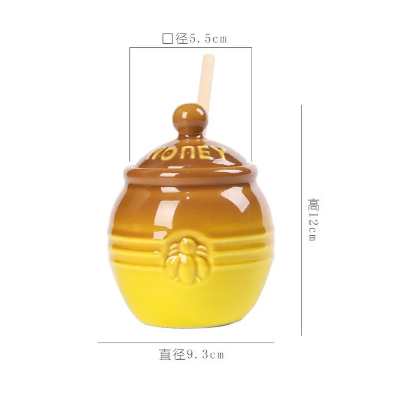 Ceramic Honey Jar with Dipper and Lid Yellow Honey Pot Container for Home Kitchen Storing Honey and Syrup Honey Pot with Dipper