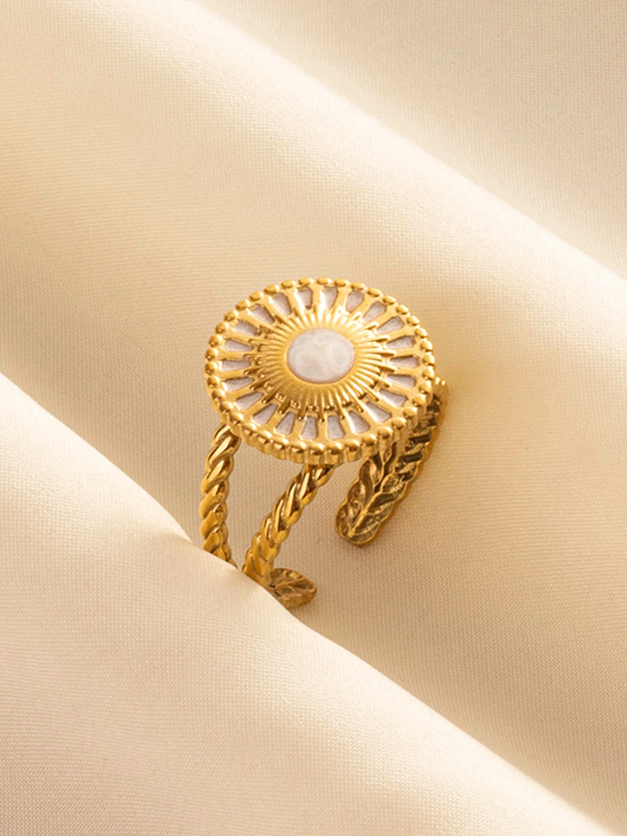 Czeski złoty kolor biała emalia otwarte pierścionki luksusowe nieregularne regulowany palec serdeczny ze stali nierdzewnej kobiety urok biżuterii prezenty — zdjęcie 2