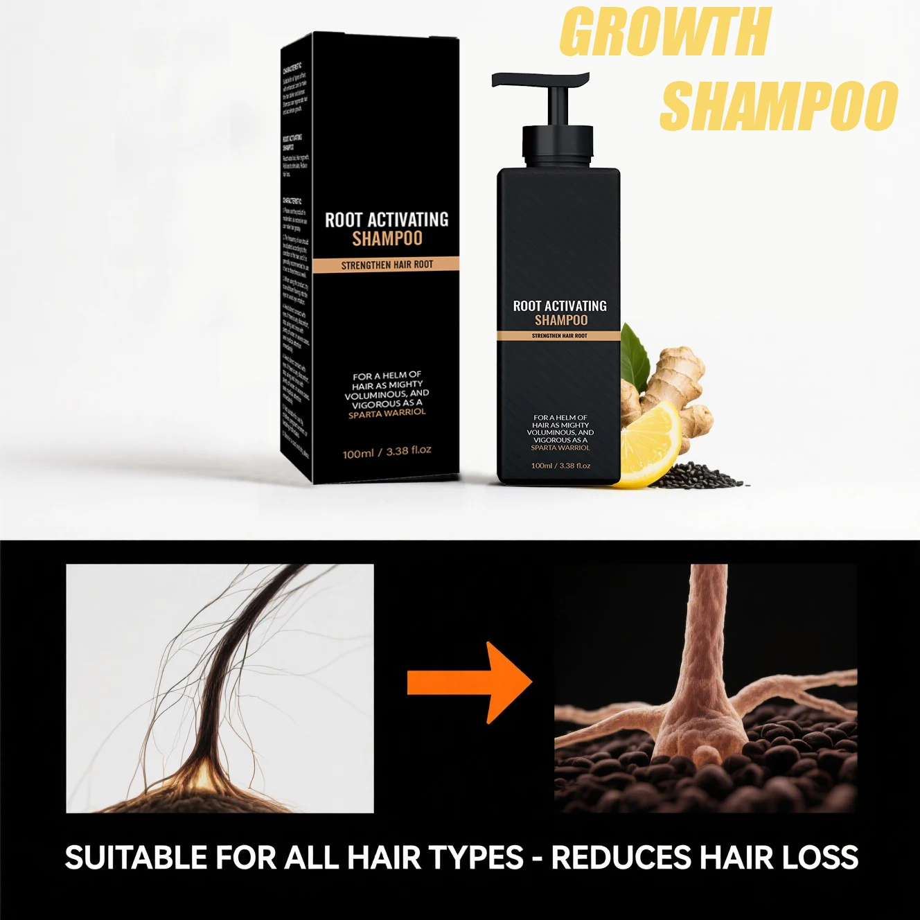 Root Activating Shampoo 100ml - Natural Plant Extract Formula for Hair Loss Reduction, Scalp Care & Strengthening Hair Roots