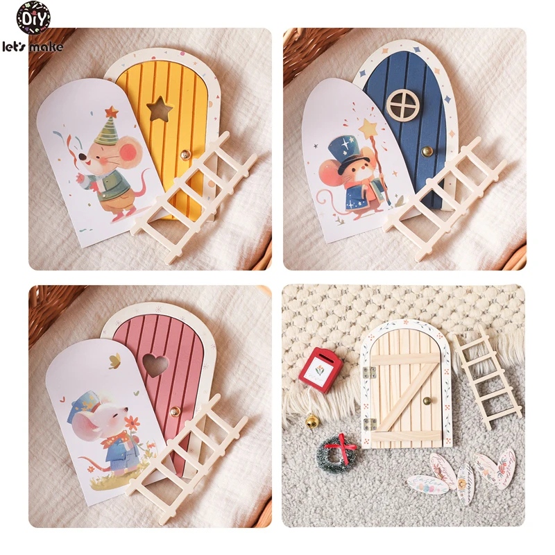 Wooden Fairy Cottage Miniature Dollhouse The Elf's Fairy Door Mini Mouse Hole For Outdoor Yard Garden Elf Craft Decoration Gift