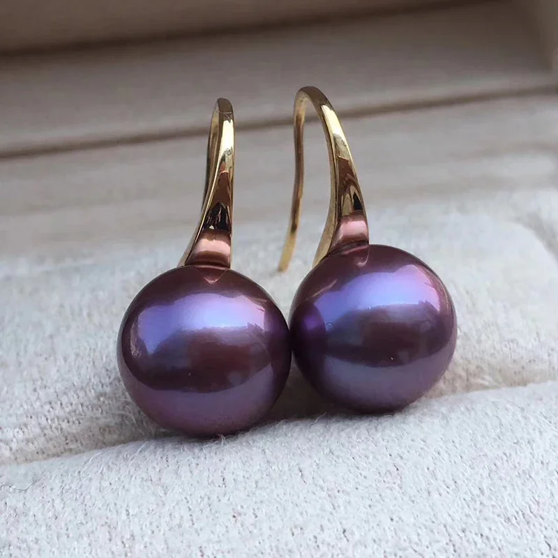 Trendy Jewelry Earrings 12-13mm Purple Nature Sea Genuine Pearl Earring for Women Gift 925 Silver Earrings
