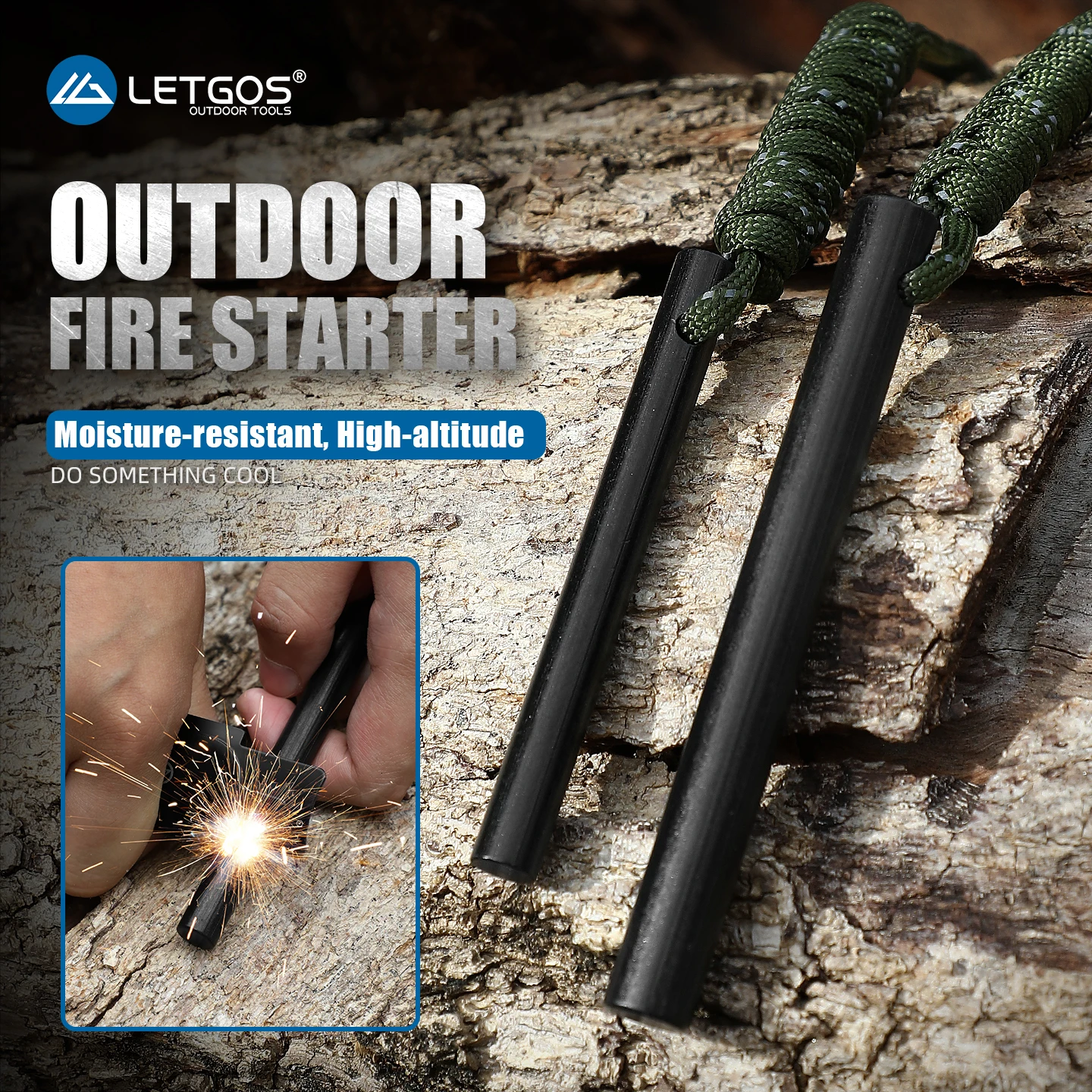 LETGOS Ferrocerium Rod Fire Starter Waterproof Survival Tool w/Umbrella Rope for Campfires Hiking Backpacking Camping Equipment