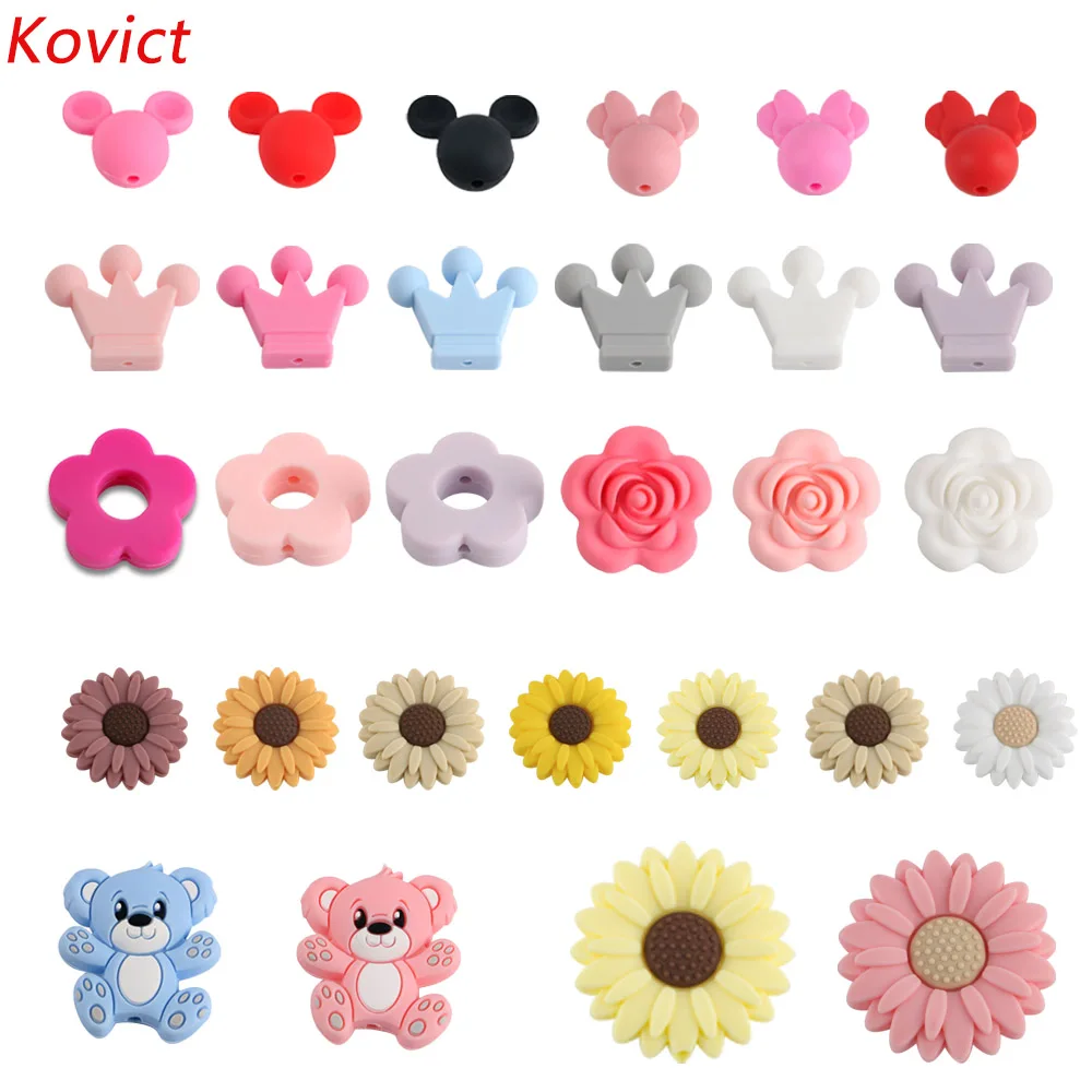 Kovict-Perles en silicone pour bébé, mini perles de dessin animé, cadeau de bricolage, collier de sucette, produits de soins pour bébé, accessoires de bijoux, 10 pièces