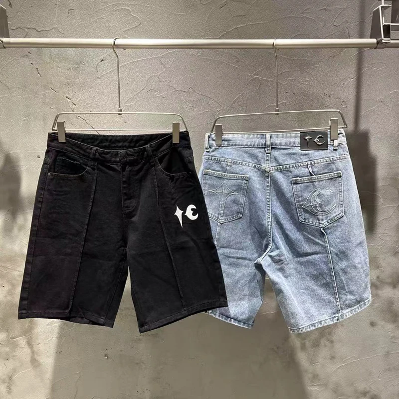 

New American Streetwear Thug Club Denim Shorts Real Photo Men Women Hip-hop Fashion Classic Embroidery Logo THUG CLUB Jeans