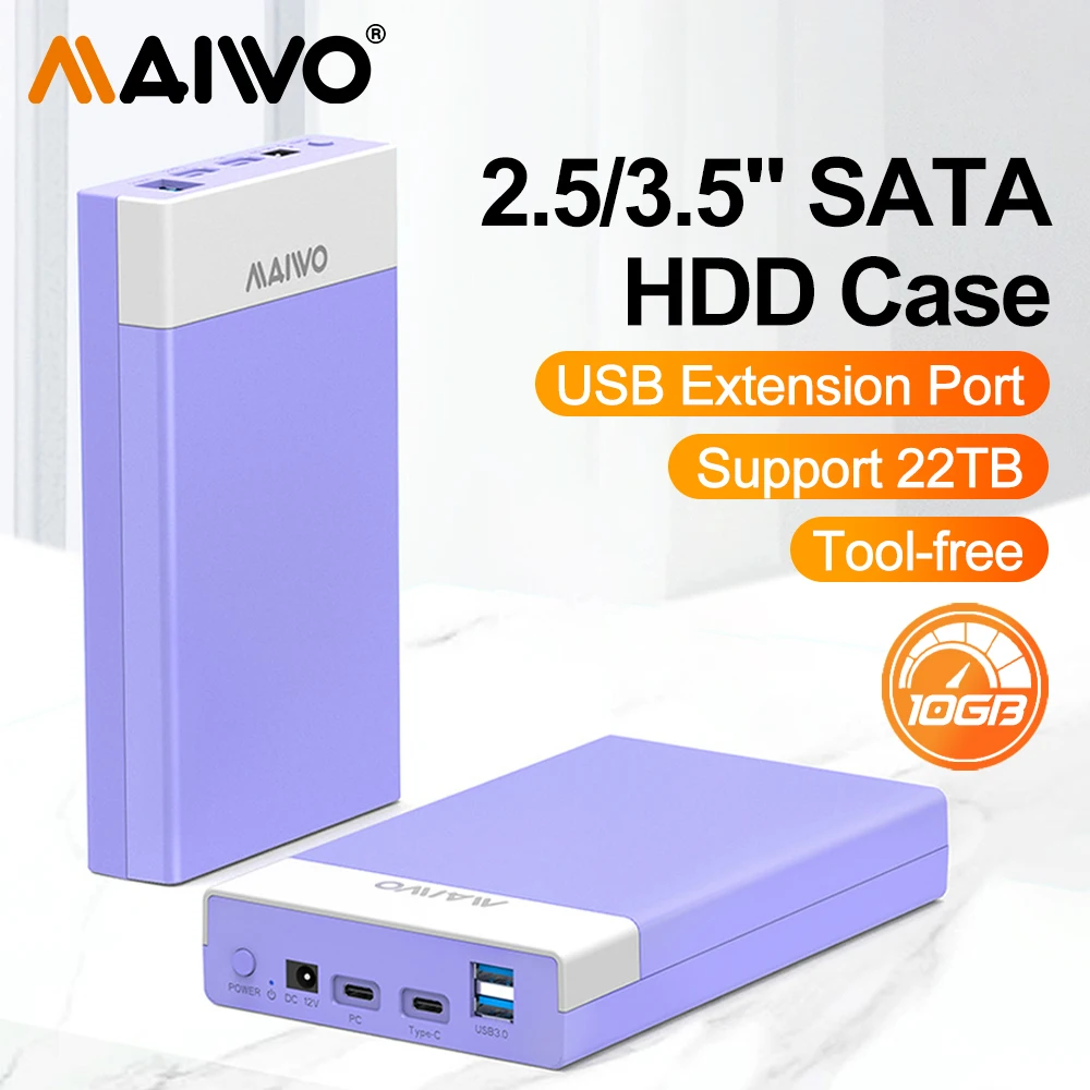 

MAIWO 2.5/3.5" External Storage HDD Case SATA 10Gbps USB3.0 HDD SSD Hard Drive Enclosure Support UASP 20TB SSD HDD for PC Laptop