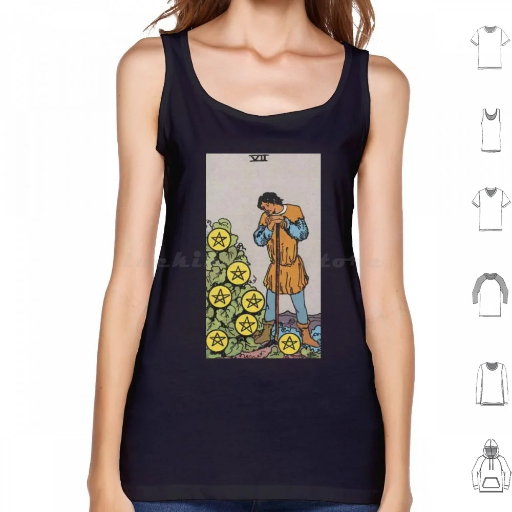 Rider-Waite Tarot , Seven Of Pentacles Tank Tops Print Cotton Seven 7 Seven Of Pentacles Pentacles Pentacle Seven